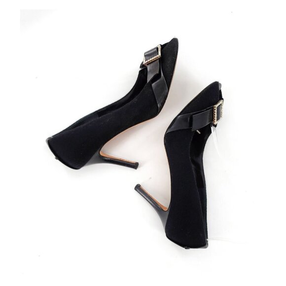 KATE SPADE Black Rhinestone Buckle Peep Toe Pumps Heels - Picture 9 of 13